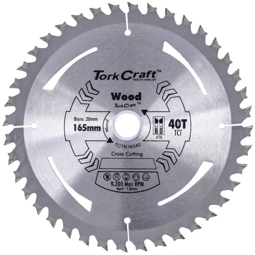 TCT SAW BLADE 165MM X 1.6MM X 20MM X 40T WOOD THIN KERF