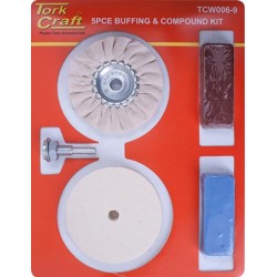 POLISHING BUFFING & COMPOUND KIT 5PCE WITH FELT BUFF FOR DRILL POLISHING BUFFING & COMPOUND KIT 5PCE WITH FELT BUFF FOR DRILL