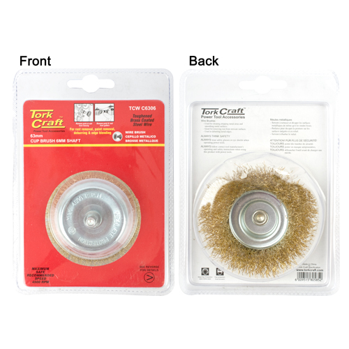 WIRE CUP BRUSH 63MM X 6MM SHAFT BLISTER