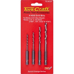 HEX SHANK DRILL BIT 4 PCE SET 2.5MM 3MM 4MM 5MM HEX SHANK DRILL BIT 4 PCE SET 2.5MM 3MM 4MM 5MM