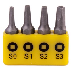 SCREWDRIVER BIT SET SQUARE RECESS 4PCE 25MM SQ0.1.2.3 SCREWDRIVER BIT SET SQUARE RECESS 4PCE 25MM SQ0.1.2.3